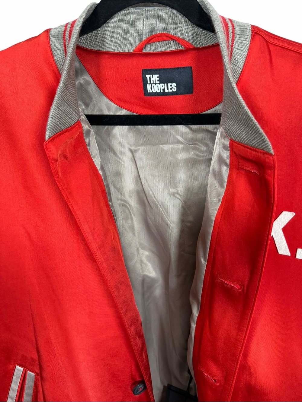 The Kooples Red Varsity Bomber Jacket with T.K. Patch - Picture 7 of 7